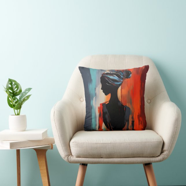 Blue Orange Woman Abstract Throw Pillow (Chair)