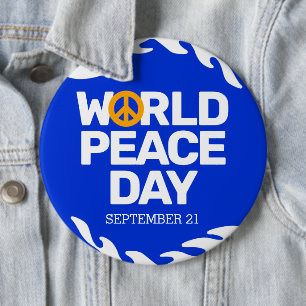 Blue Orange World Peace Day Peace Sign 6 Inch Round Button