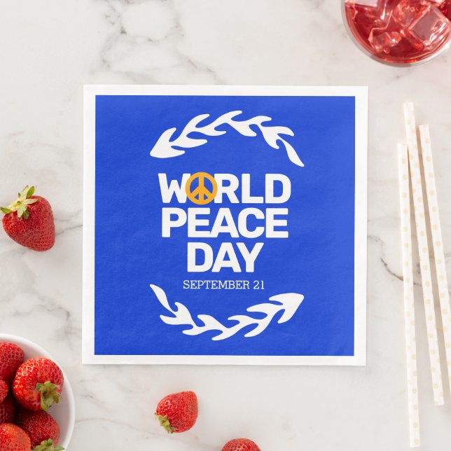 Blue Orange World Peace Day Peace Sign Napkin (Insitu)