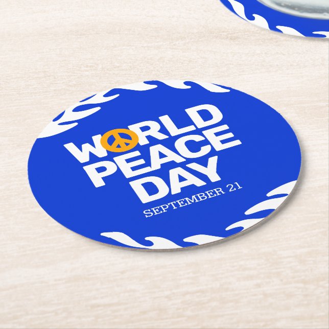Blue Orange World Peace Day Peace Sign Round Paper Coaster (Angled)