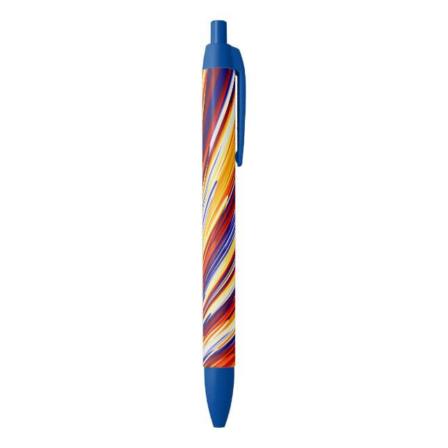 Blue Orange Yellow Abstract Geometric Feathers Blue Ink Pen (Bottom (Vertical))