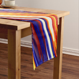 Blue Orange Yellow Abstract Geometric Feathers Short Table Runner
