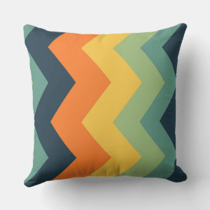 blue, orange, yellow, and greens chevron Pattern Throw Pillow