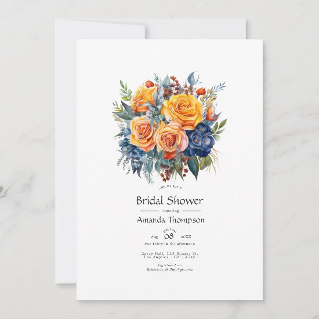 Blue, Orange, Yellow and Red Floral Bridal Shower Invitation (Front)
