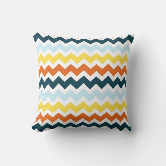 Blue Orange Yellow Chevron Decorative Pillow (Front)