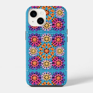 Blue orange yellow Colourful Granny Square Crochet iPhone 14 Case