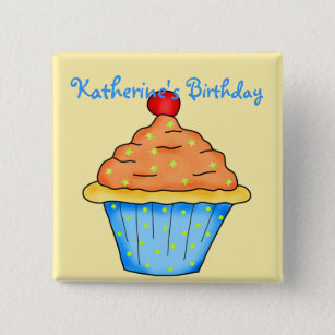 Blue, Orange & Yellow Personalized Cupcake 2 Inch Square Button
