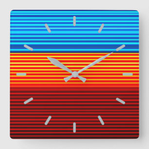Blue Orange Yellow Red Black Stripes Square Wall Clock