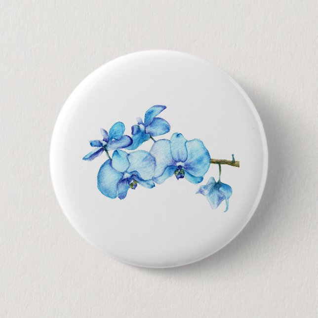 Blue Orchid Botanical Art 2 Inch Round Button (Front)