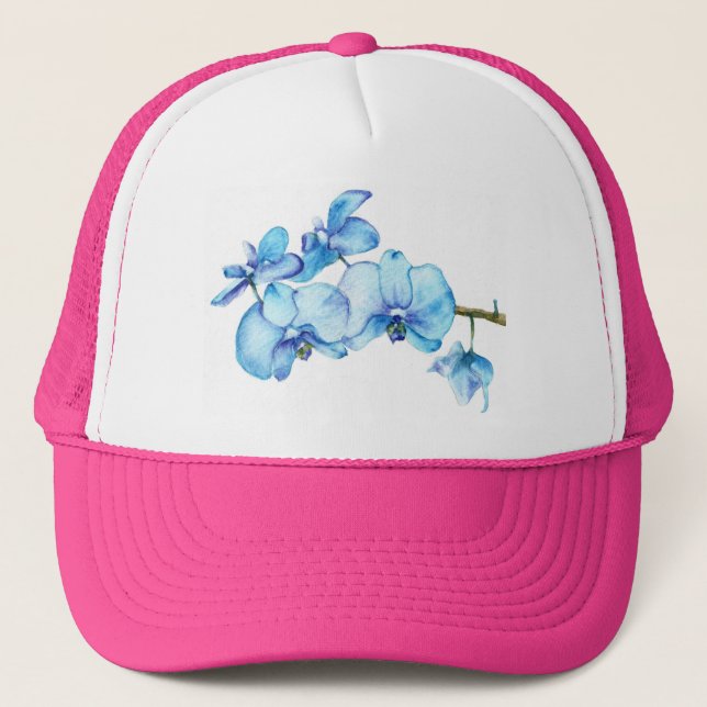 Blue Orchid Botanical Art Trucker Hat (Front)