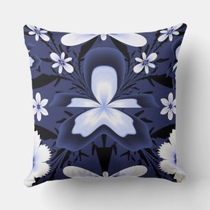 Blue Orchid Elegant Flowers Fractal Art Throw Pillow