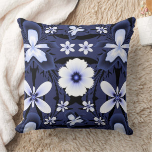 Blue Orchid Elegant Flowers Fractal Art  Throw Pillow