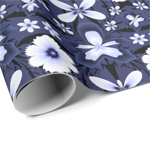 Blue Orchid Elegant Flowers Fractal Art  Wrapping Paper