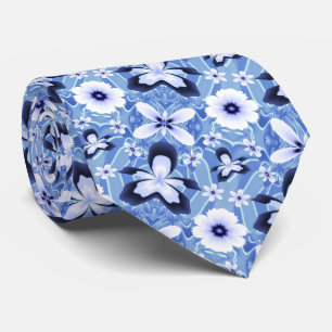 Blue Orchid Elegant Fractal Flower Floral Art Tie