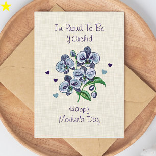 Blue Orchid Embroidery Typography Mother's Day Card