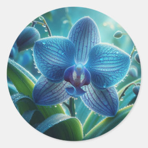 Blue Orchid Floral  Classic Round Sticker