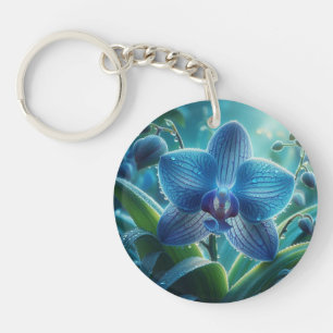 Blue Orchid Floral  Keychain