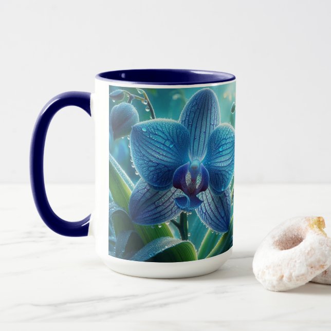 Blue Orchid Floral  Mug (With Donut)