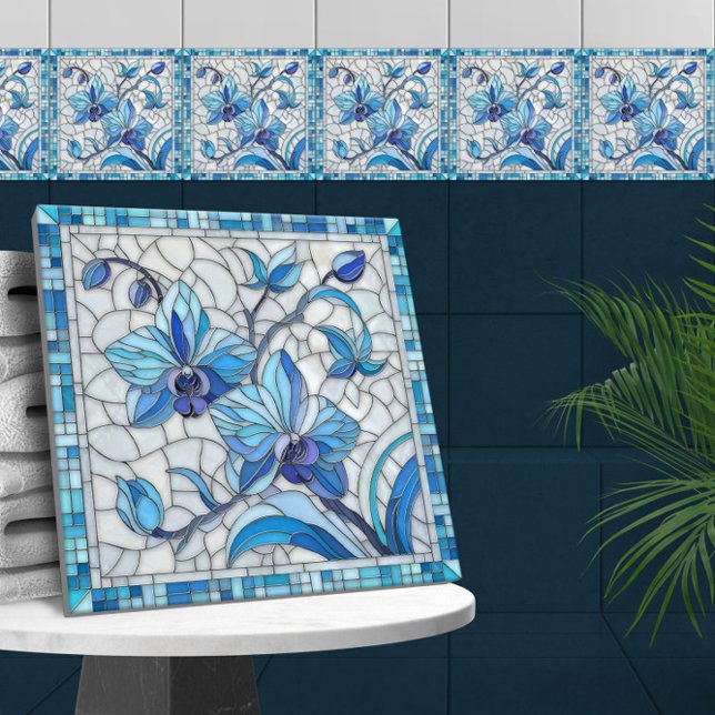 Blue Orchid Flower Mosaic Art Tile (Creator Uploaded)