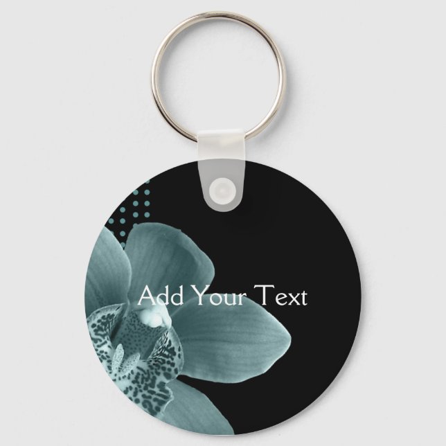 Blue Orchid on Black Keychain (Front)