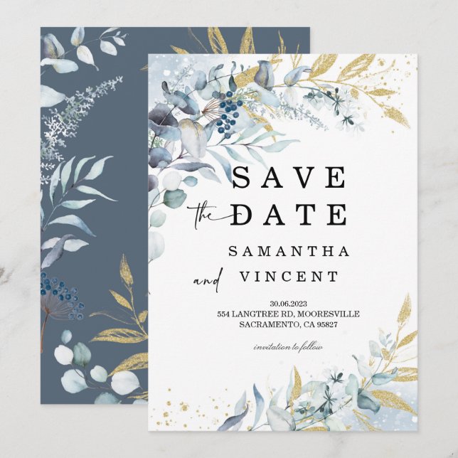 Blue Orchid  Save the Date cards (Front/Back)