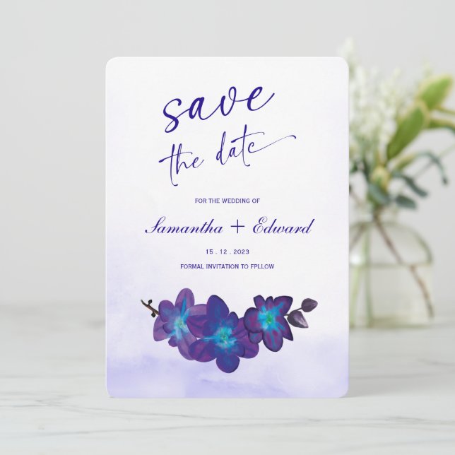 Blue Orchid  Turquoise  Save the Date Card Ideas (Standing Front)