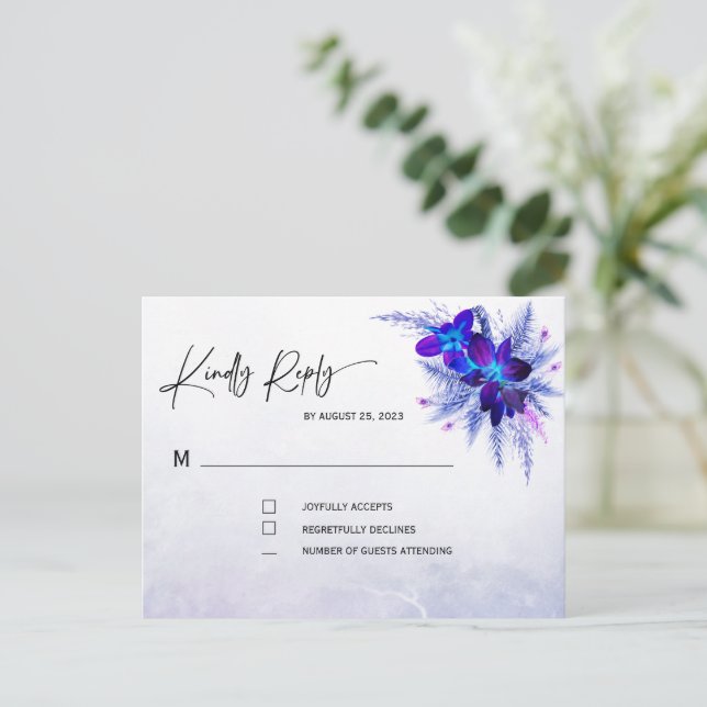 Blue Orchid Wedding RSVP Postcard (Standing Front)