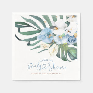 Blue Orchids and Palm Leaves Tropical Elegant Napkin