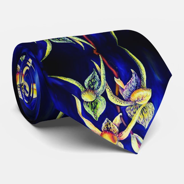Blue orchids  painting tie (Rolled)