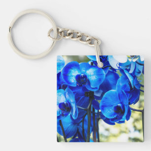 Blue orchids stone keychain