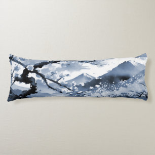 Blue Oriental Cherry Blossoms Body Pillow