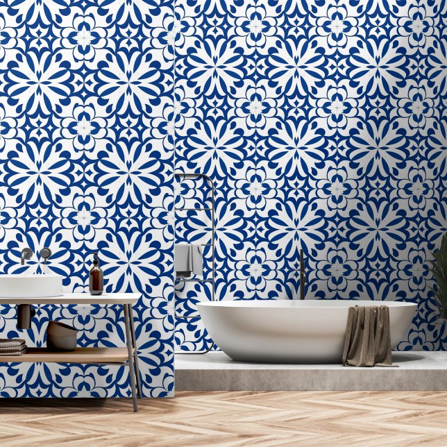 Blue oriental decor wallpaper (Bathroom)