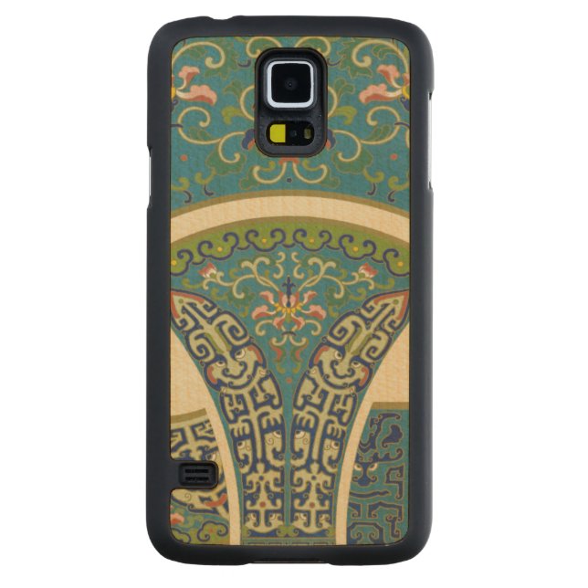 Blue Oriental Designs with Smiling Faces Carved Maple Galaxy S5 Case (Back)