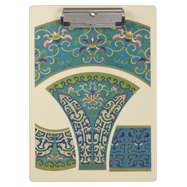 Blue Oriental Designs with Smiling Faces Clipboard (Front)