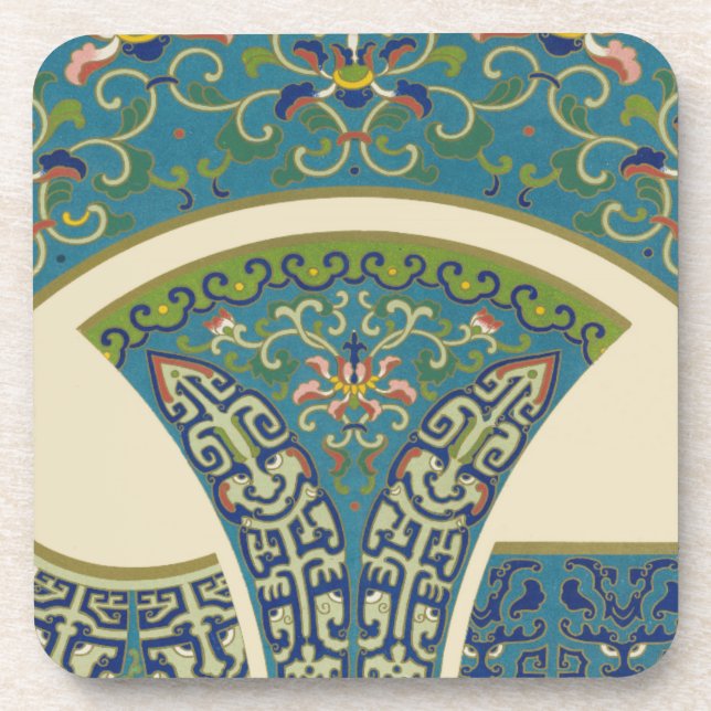 Blue Oriental Designs with Smiling Faces Coaster (Front)