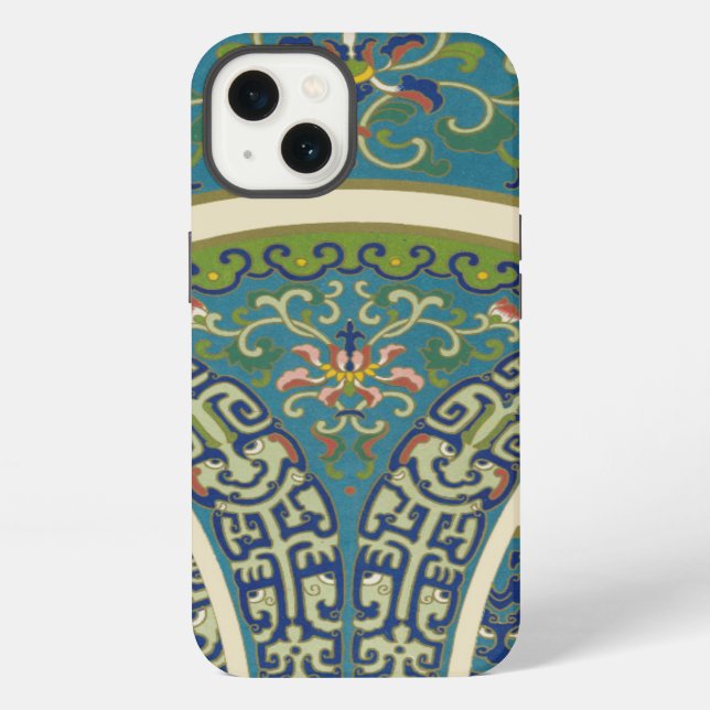Blue Oriental Designs with Smiling Faces iPhone Case (Back)