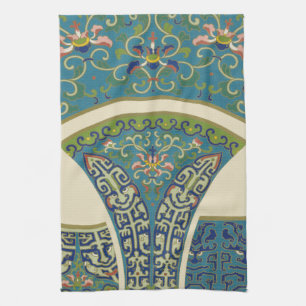 Blue Oriental Designs with Smiling Faces Kitchen Towel
