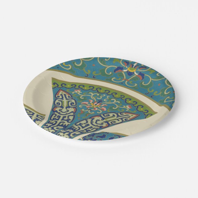 Blue Oriental Designs with Smiling Faces Paper Plate (Angled)