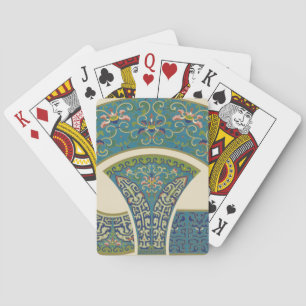 Blue Oriental Designs with Smiling Faces Playing Cards