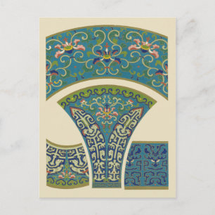 Blue Oriental Designs with Smiling Faces Postcard
