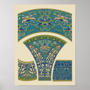 Blue Oriental Designs with Smiling Faces Poster