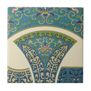 Blue Oriental Designs with Smiling Faces Tile