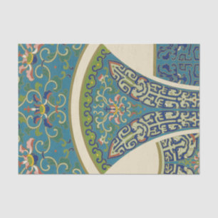 Blue Oriental Designs with Smiling Faces Tissue Paper