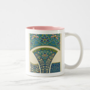 Blue Oriental Designs with Smiling Faces Two-Tone Coffee Mug