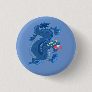 Blue Oriental Dragon 1 Inch Round Button