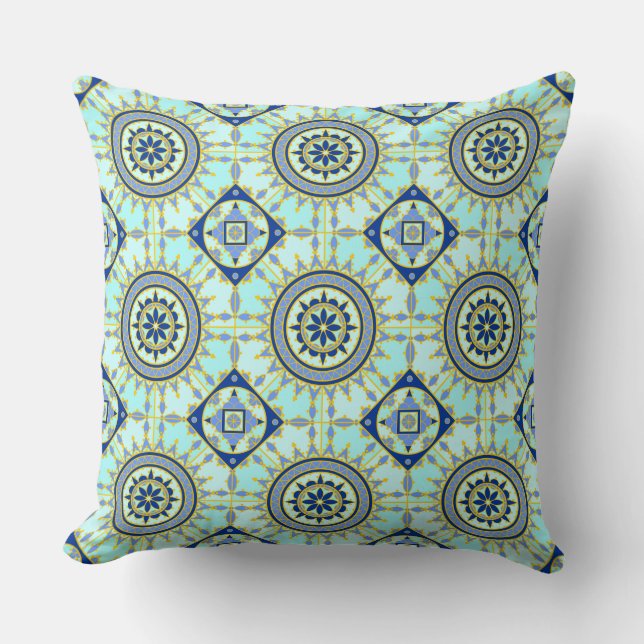 Blue Oriental Pattern Throw Pillow (Front)