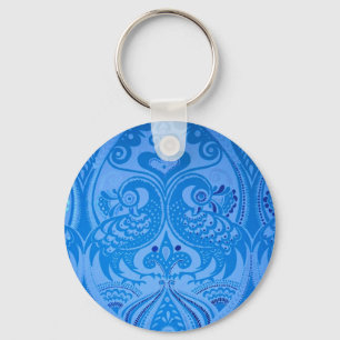 Blue Oriental Peacock Birds Keychain