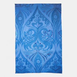 Blue Oriental Peacock Birds Kitchen Towel