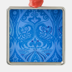 Blue Oriental Peacock Birds Metal Ornament