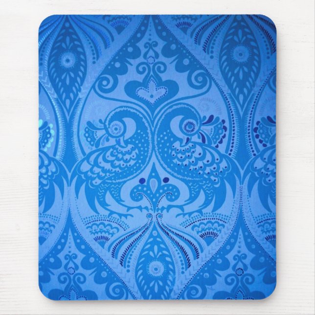 Blue Oriental Peacock Birds Mouse Pad (Front)